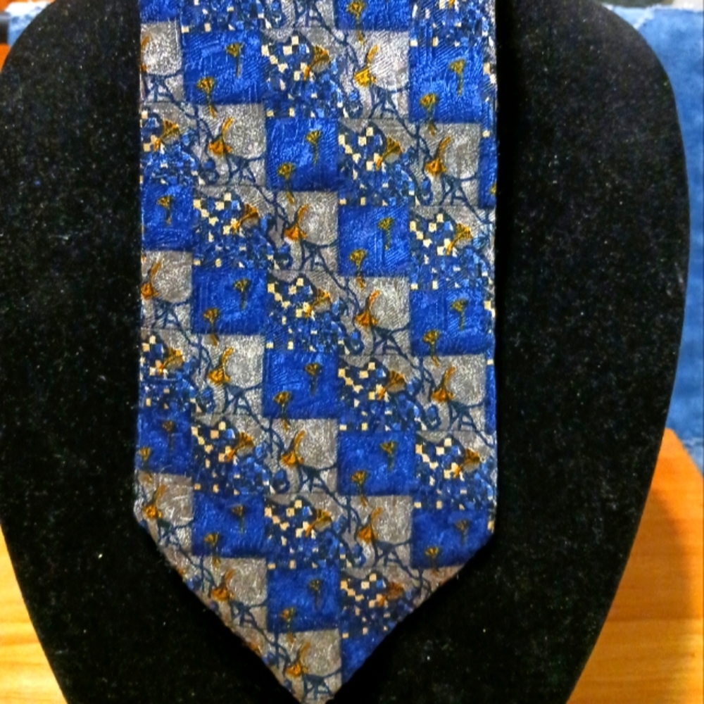 Ermenegildo Zegna Blue, Silver and Gold Floral Tie